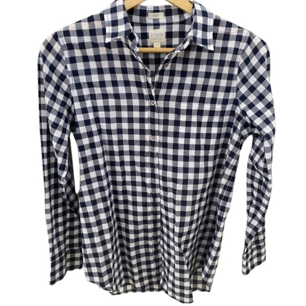 J Crew Women’s Navy & White Size S Button Down Checkered Shirt w/ Breast Pocket